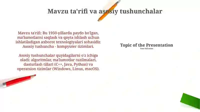 Mavzu ta'rifi va asosiy tushunchalar 3