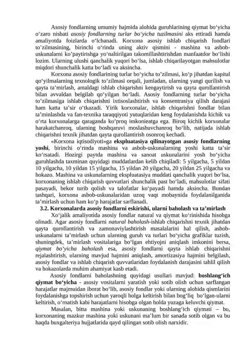Kimyo va oziq ovqat sanoati korxonasining asosiy kapital va ishlab chiqarish quvvati 3