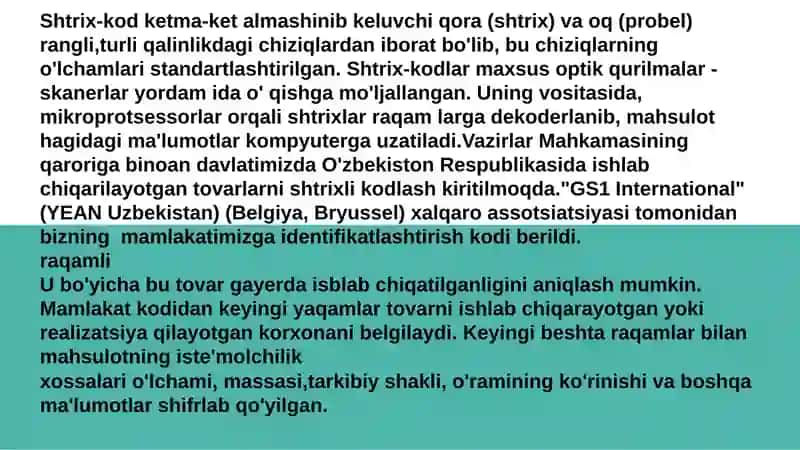 Mahsulot sifati to'g'risidagi ma'lumotlarni shtrixli kodlash 3