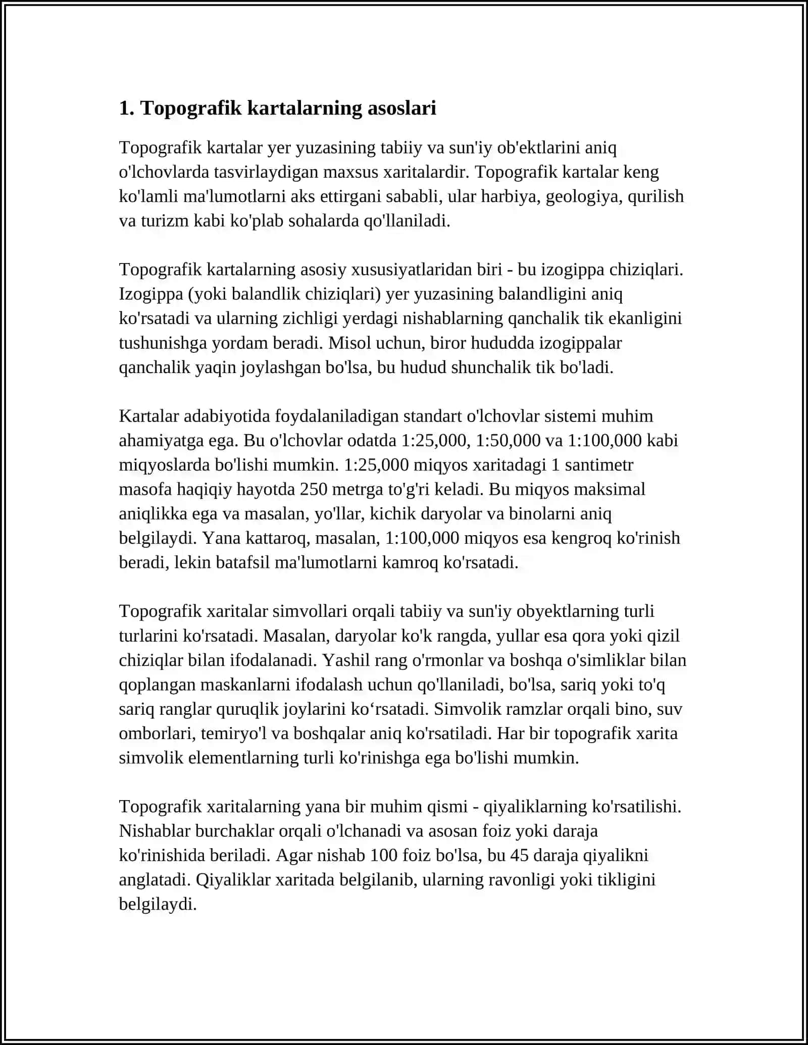 TOPOGRAFIK KARTA VA PLANLAR BO‘YICHA YECHILADIGAN MASALALAR 3
