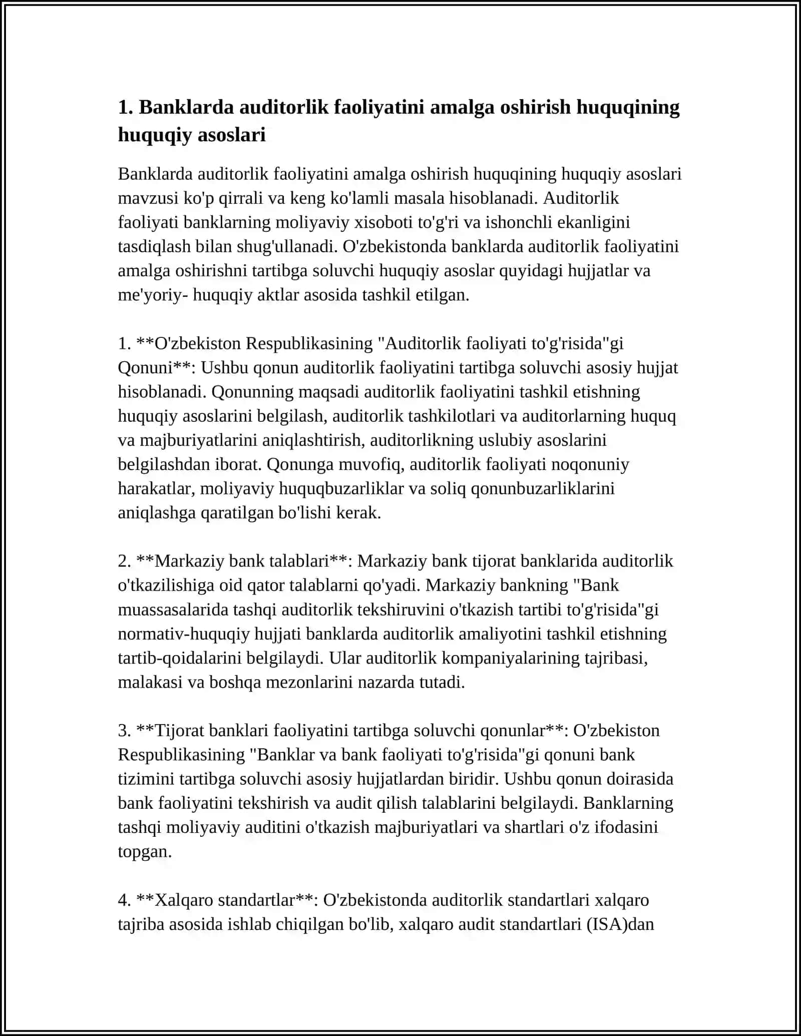 BANK AUDITI SOHASIDA AUDITORLIK FAOLIYATINI AMALGA OSHIRISH HUQUQINI LITSENZIYALASH VA ATTESTATSIYADAN O'TKAZISH TARTIBI 3