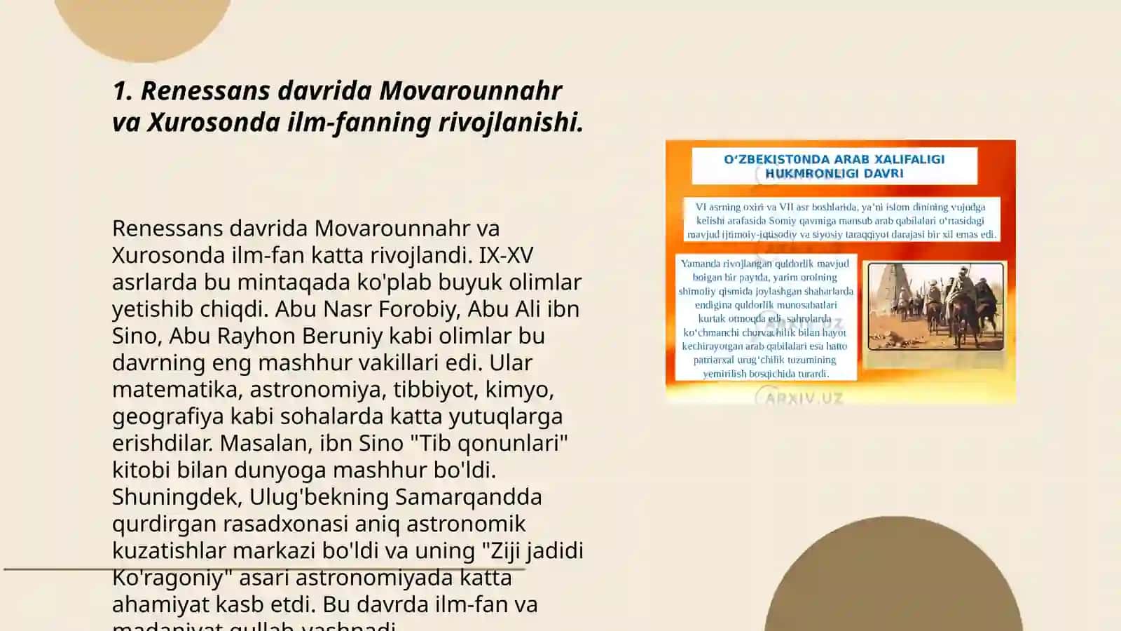 Renessans davrida Movarounnahr va Xurosonda ilm-fanning rivojlanishi 3