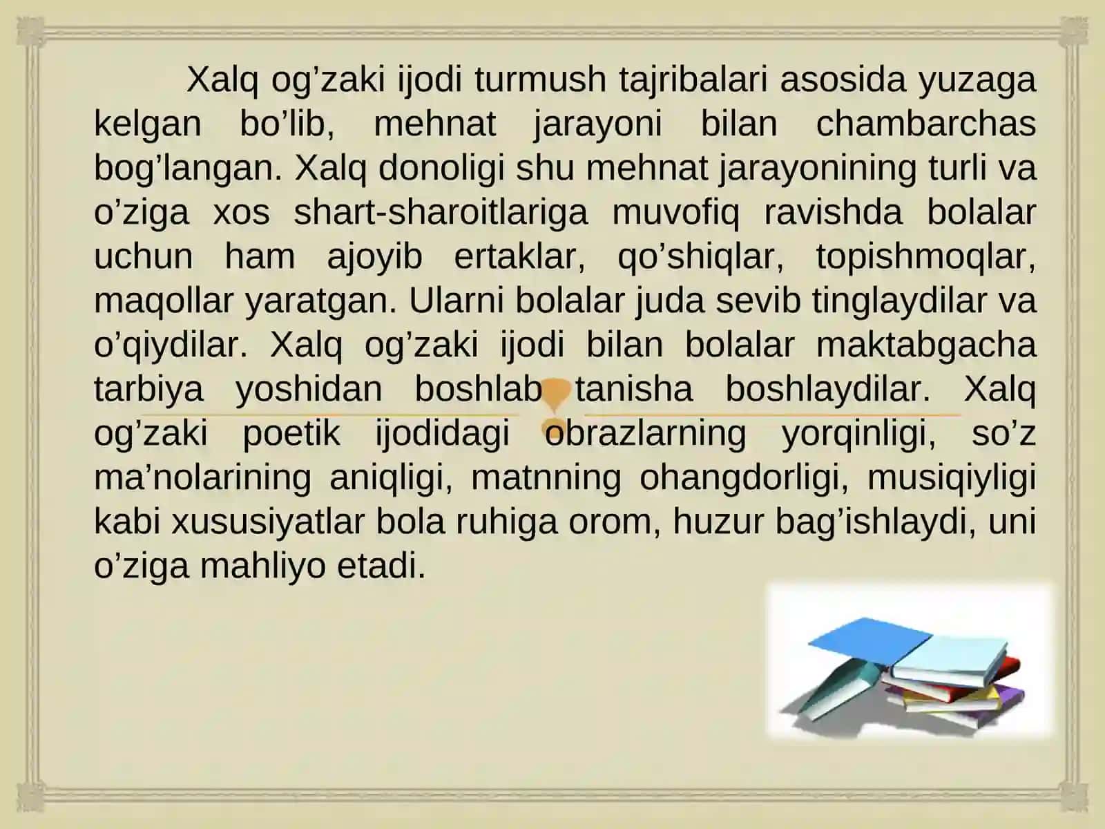 Xalq og‘zaki ijodiyotining (folklor) janr xususiyatlari 3