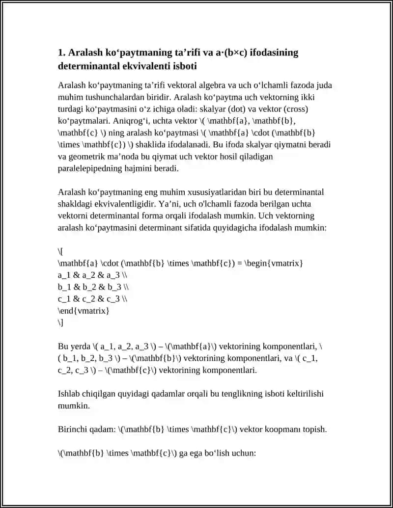 VEKTORLARNING ARALASH KOʻPAYTMASI XOSSALARINING ISBOTI 3
