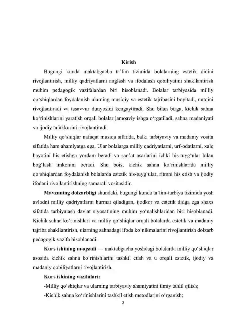 Milliy qo’shiqlar asosida kichik sahna ko’rinishlar tayyorlash 3