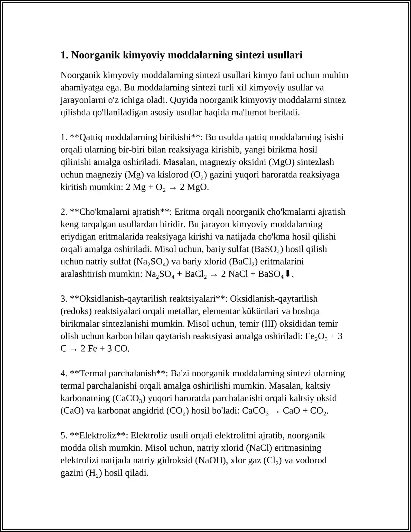 KIMYOVIY TEXNOLOGIYA JARAYONLARIDA NOORGANIK KIMYOVIY MODDALARNING SINTEZI 3