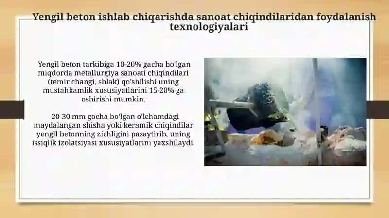 Yengil beton ishlab chiqarishda sanoat chiqindilaridan foydalanish 3