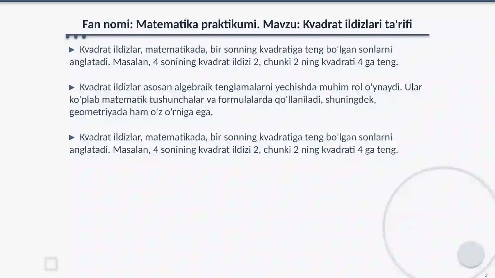 Kvadrat ildizlari 3