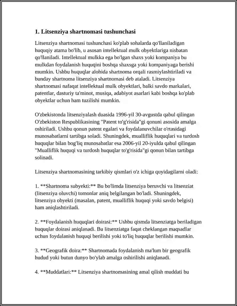 LITSENZIYA SHARTNOMASI TUSHUNCHASI VA TURLARI 3