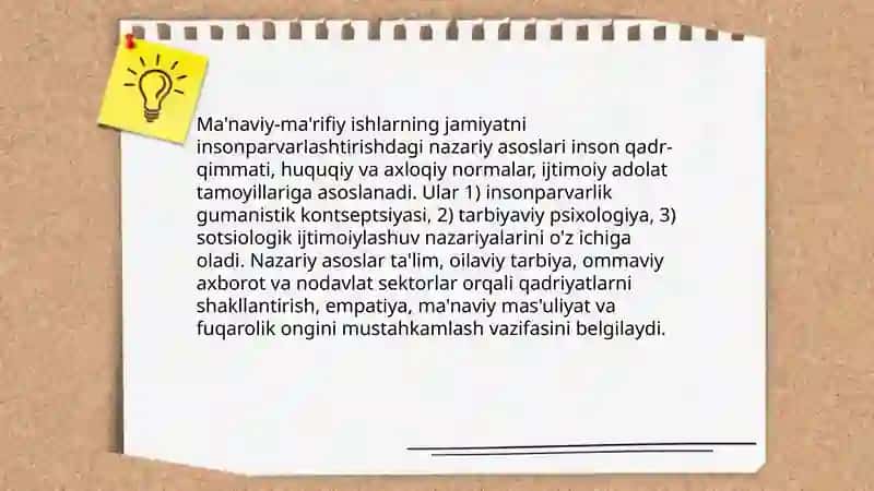 Jamiyatni insonparvarlashtirishda ma'naviy-ma'rifiy ishlarning o'rni 3