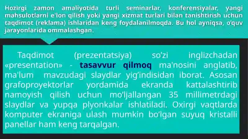 Taqdimotlar va standart shablonlar 3