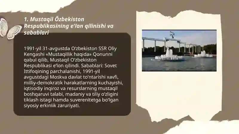 Mustaqil Õzbekiston Respublikasining tashkil topishi va tarixiy ahamiyati 3