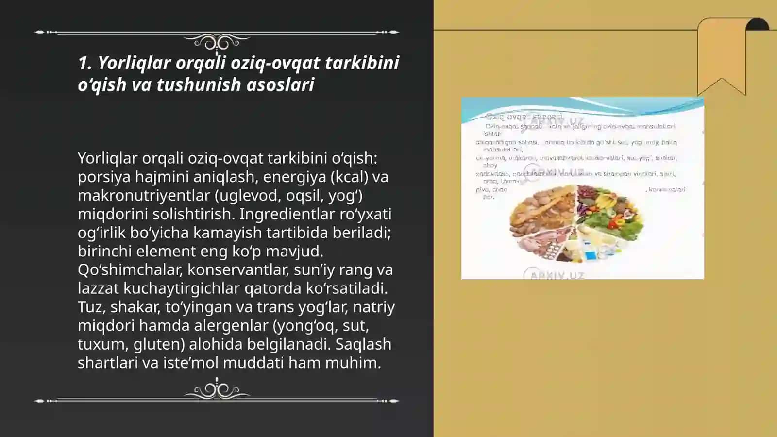 Oziq ovqat mahsulotlar tarkibidagi foydali va zararli mahsulotlari yorliqlari orqali o'rganish umumiy hulosa 3