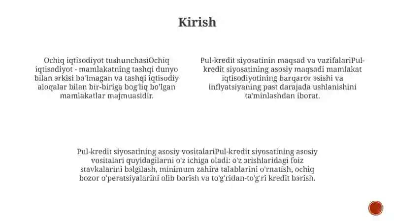 Оchiq Iqtisоdiyotdа Pul-Krеdit Siyosаti 3