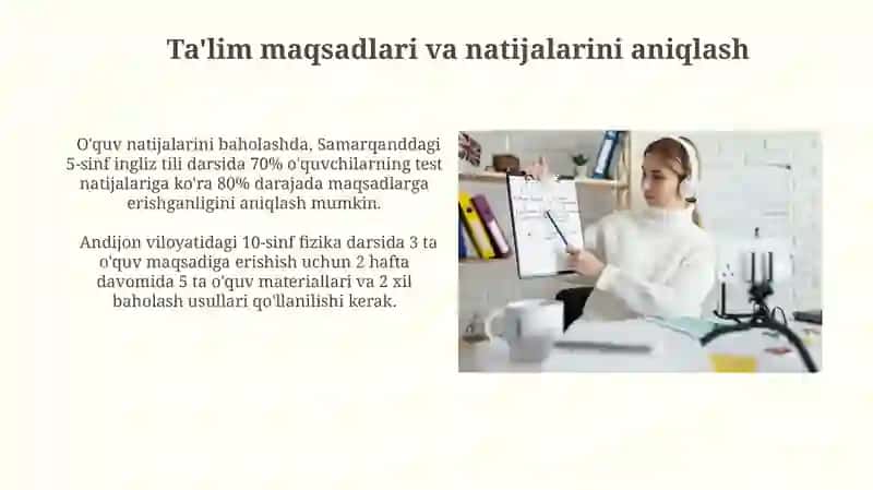 Maqsadlar, o‘quv materiallari va baholash usullari 3