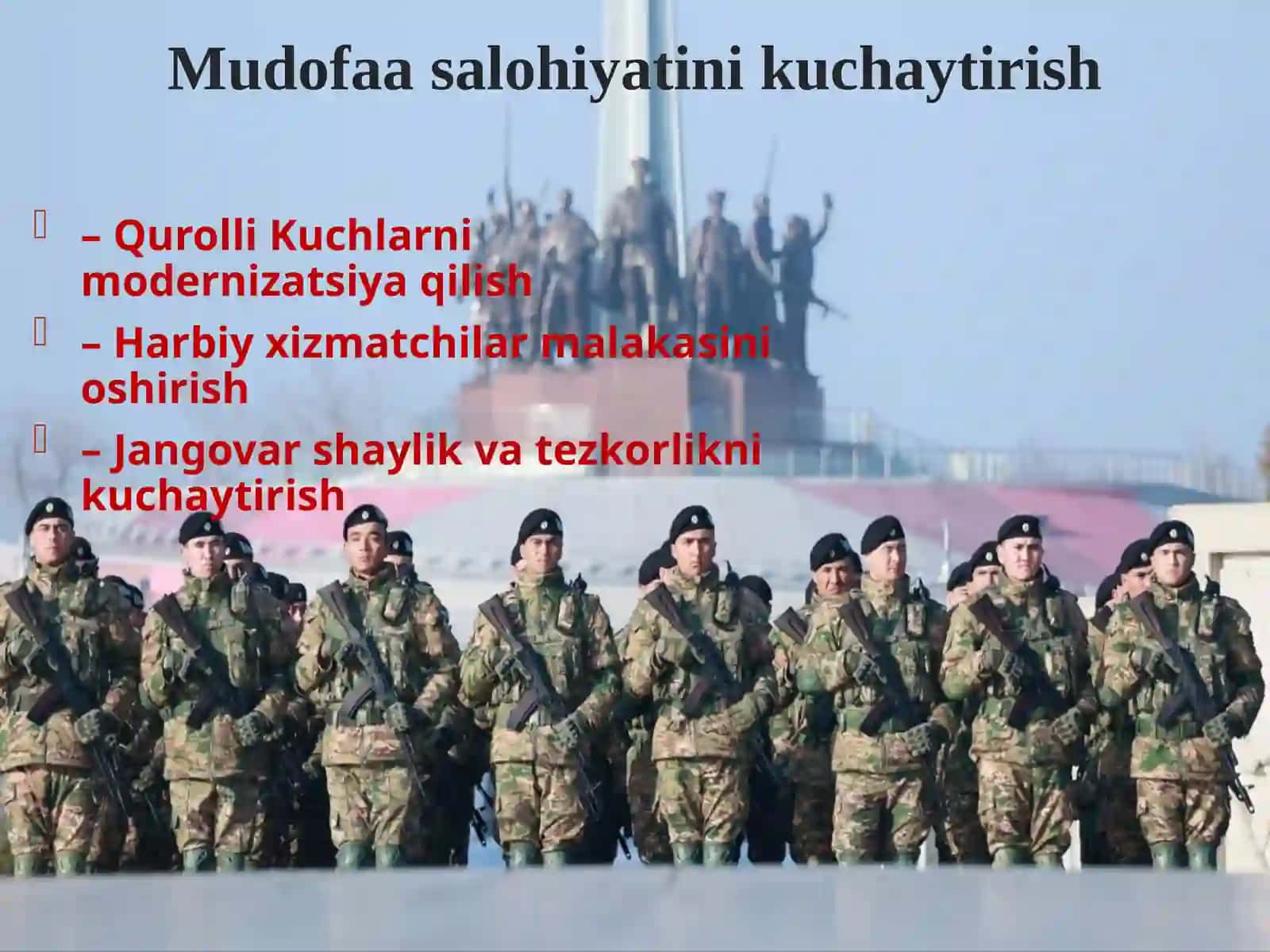 O‘ZBEKISTONNING MILLIY XAVFSIZLIGI, MUDOFAA SALOHIYATINI MUSTAHKAMLASH VA MINTAQAVIY HAMKORLIK 3