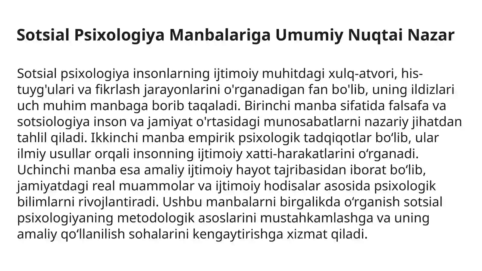 Sotsiаl Psixоlоgiyaning Uch Asosiy Manbasi va Ularning Bugungi Kundagi Mohiyati 3