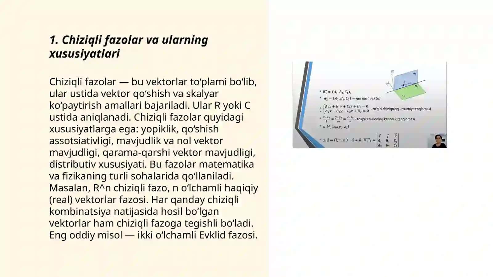 Chiziqli fazolar, chiziqli boĝliklik va chiziqli erkinlik 3