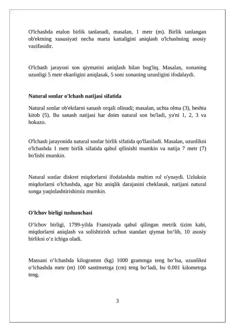 Natural sonlar miqdorlarni oʻlchash natijasi sifatida 3
