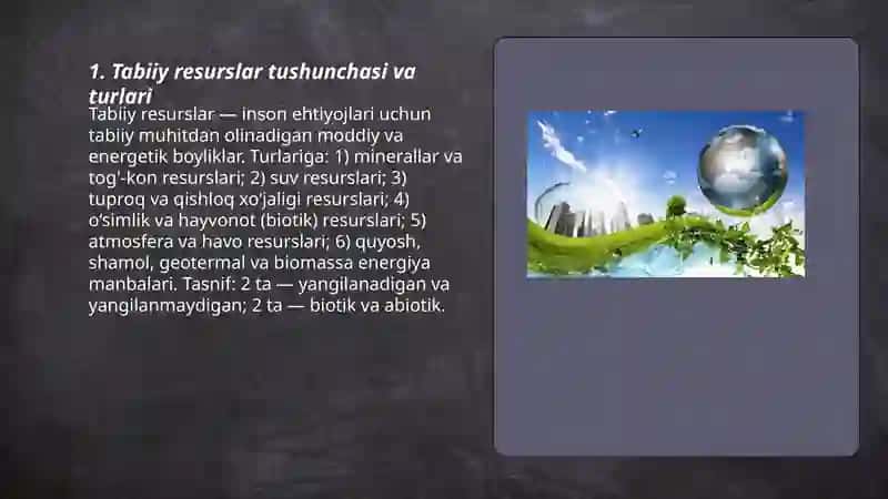 Tabiiy resurslar va ulardan oqilona foydalanish 3