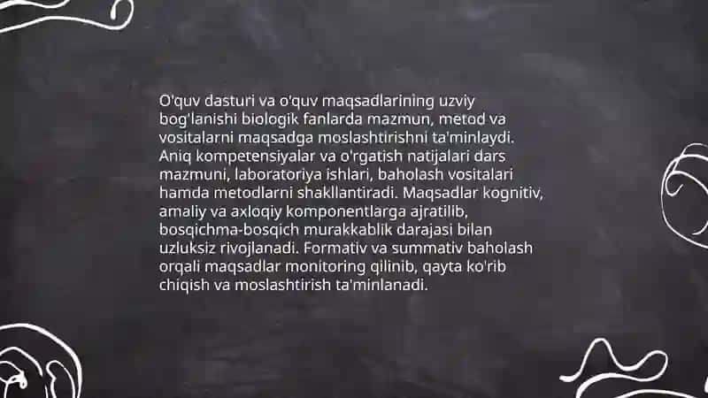 Biologik fanlarni o'qitishda ta'lim mazmuni, vositalari, metodlari να shakllarining uzviyligi 3