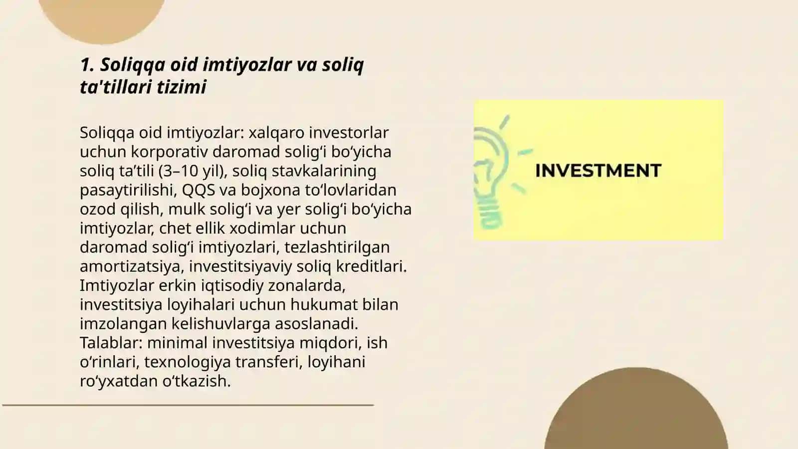 Xorijiy investorlarga berilgan imtiyozlar, kafolatlar va rag‘batlantirish omillari 3