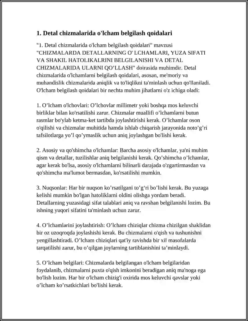 DETAL CHIZMALARIDA O'LCHAMLARNING O’LCHAMLARI, YUZA SIFATI VA SHAKIL HATOLIKALRINI BELGILANISHI VA DETAL CHIZMALARIDA ULARNI QO’LLASH 3