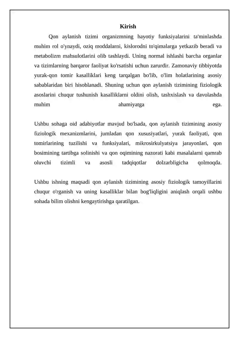 Fizologiya faniga kirish qon aylanish tizimining fiziologik asoslari 3