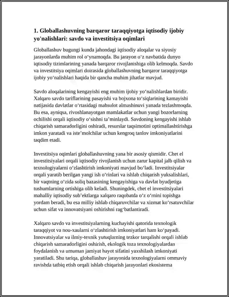 Globallashuvning barqaror taraqqiyotga iqtisodiy ijobiy yo'nalishlari 3