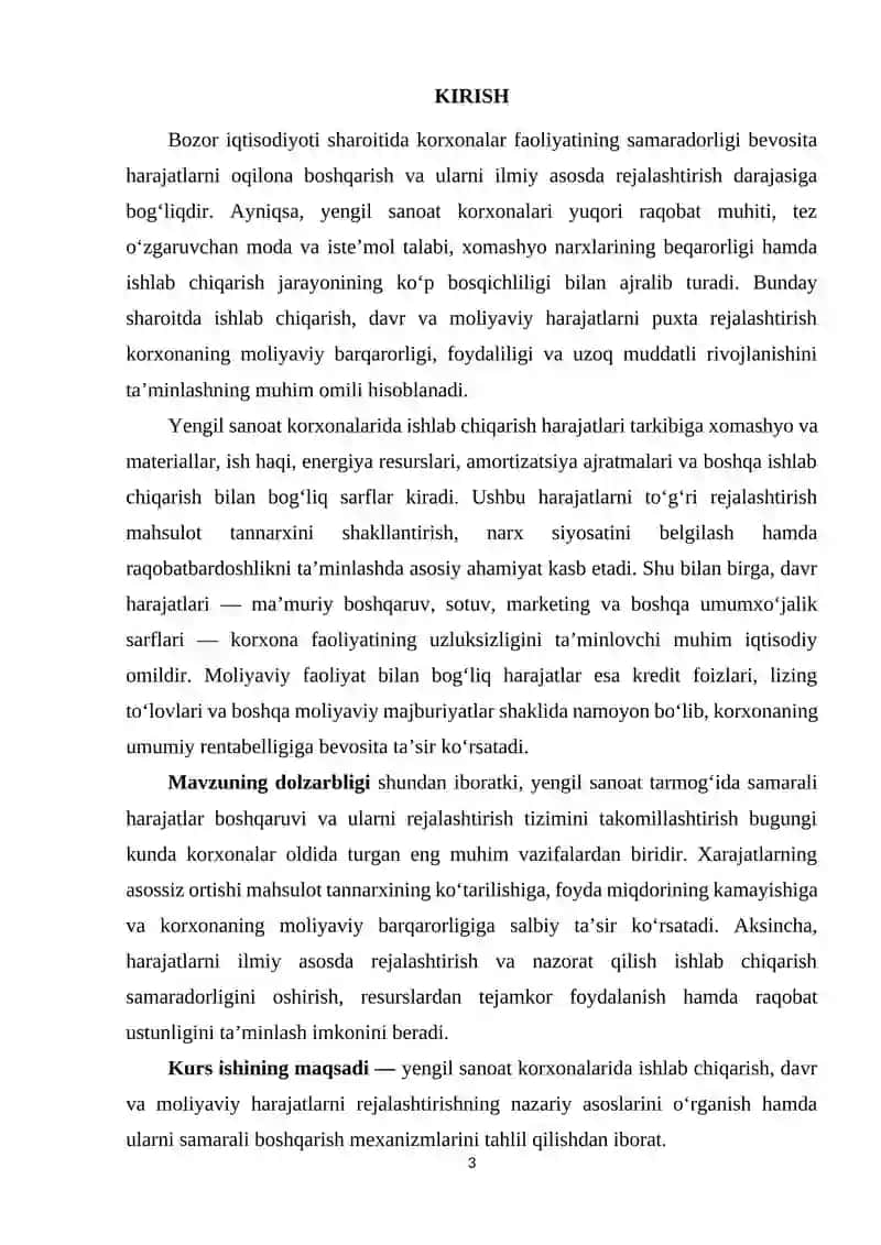 Yengil sanoat korxonalari ishlab chiqarish harajatlarini rejalashtirish. Davr harajatlarini rejalashtirish. Moliyaviy faoliyat bilan bog'liq harajatlarni rejalashtirish 3
