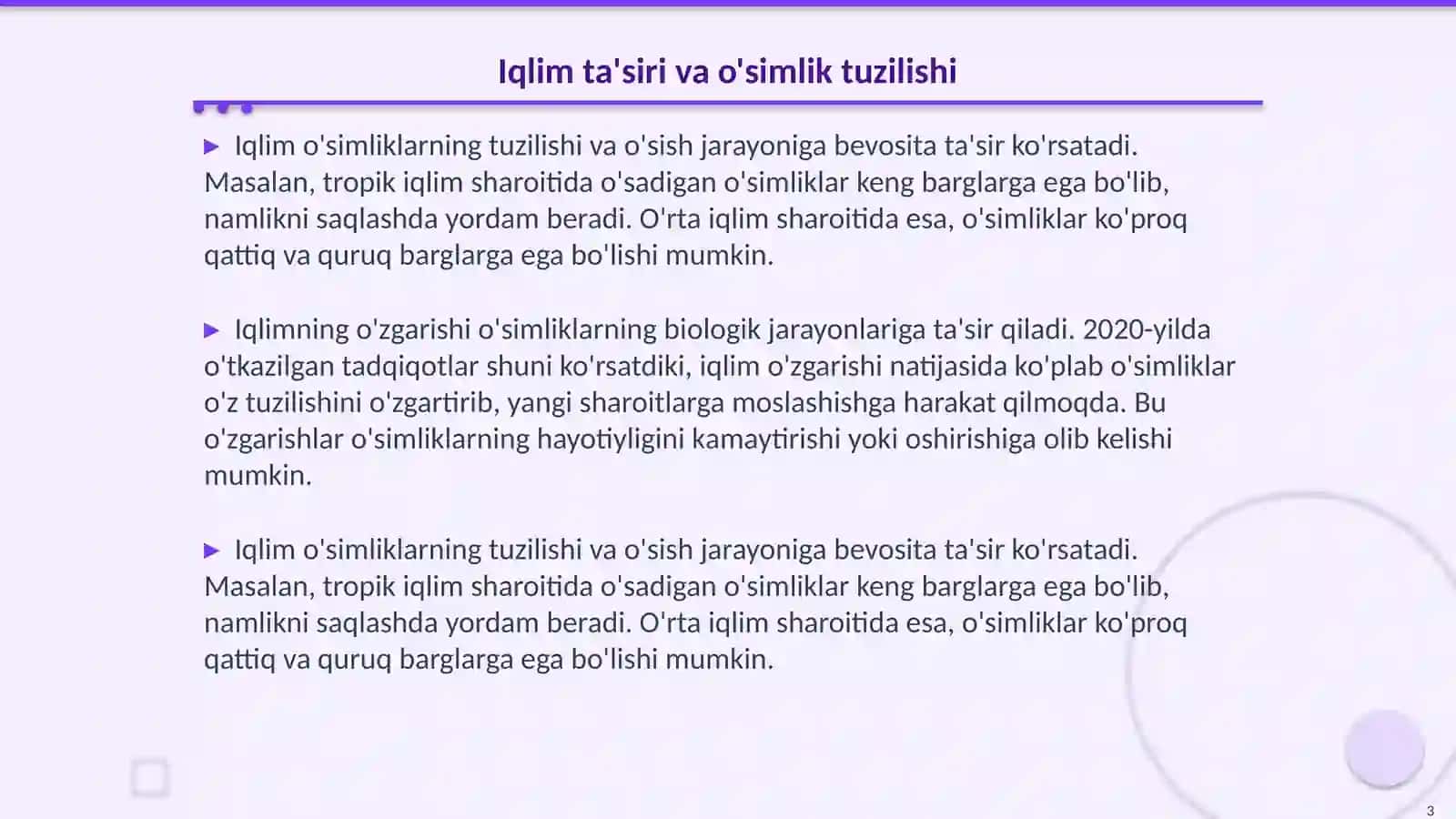 Turli muhit sharoyitida o'sgan o'simliklarning tuzilishini taqqoslash 3