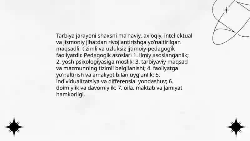 Tarbiya jarayonining mohiyati, mazmuni, tarbiya tamoyillari va metodlari 3