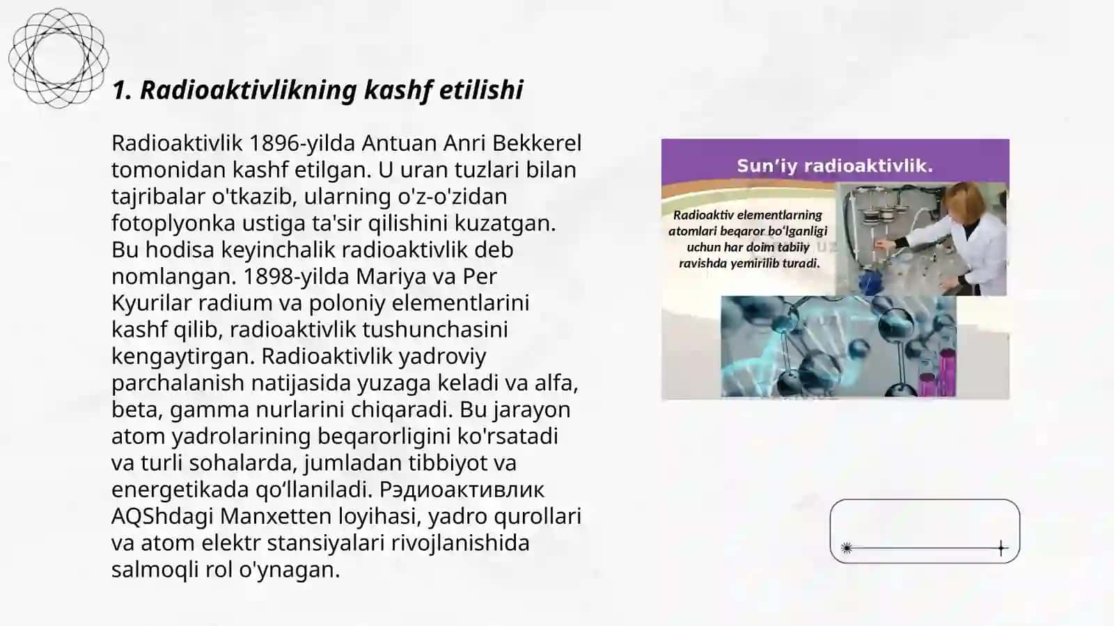 Radioaktivlikning oʻrganilishi. Atom tuzilishi modellari. Komilova Shohsanam 3