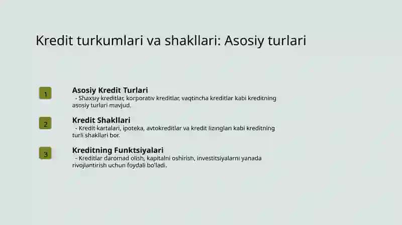 Kredit turkumlari va shakllari haqida umumiy ma'lumot 3