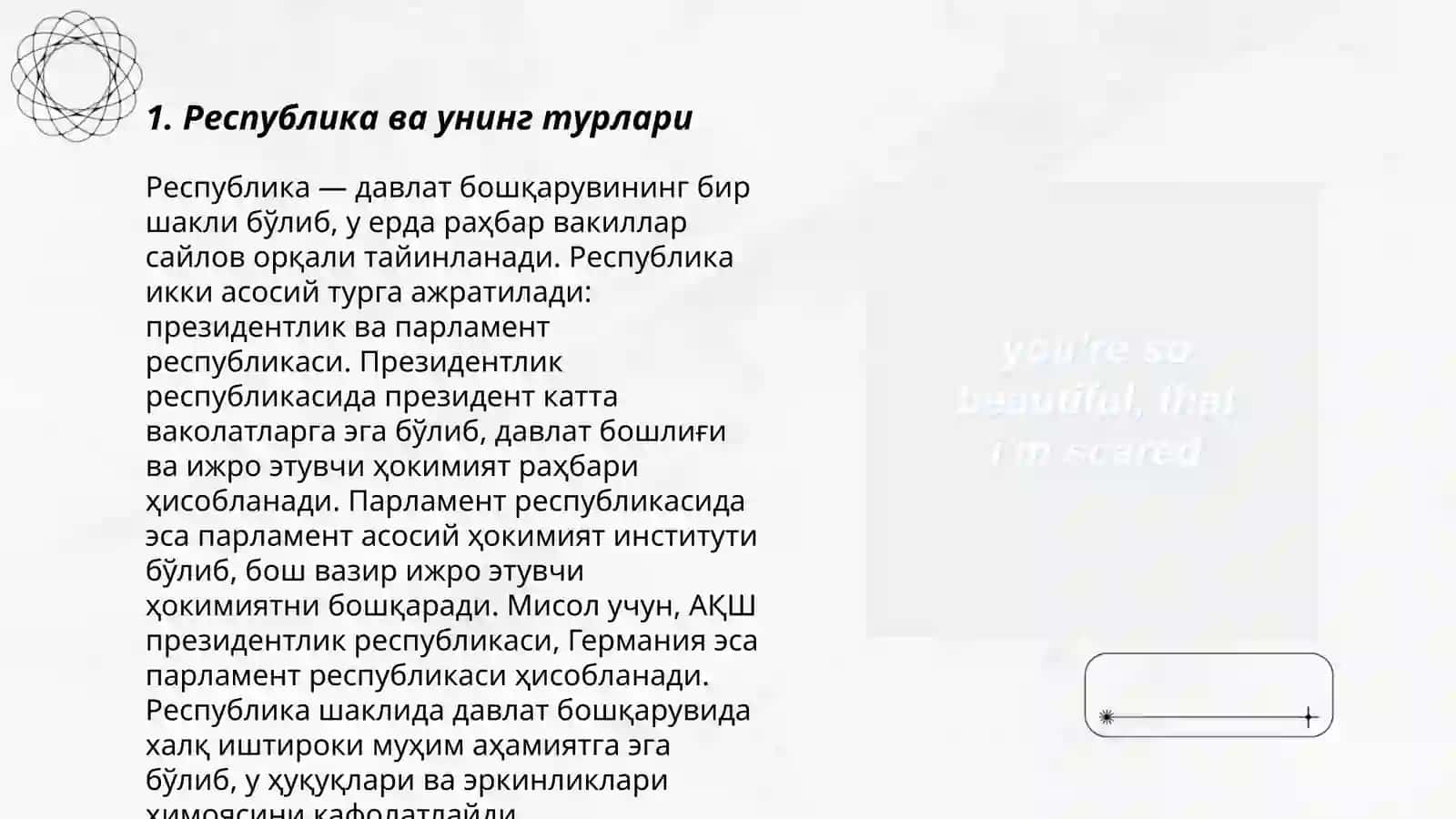 Давлатнинт бошкарув шакллари: республика ва монархия 3