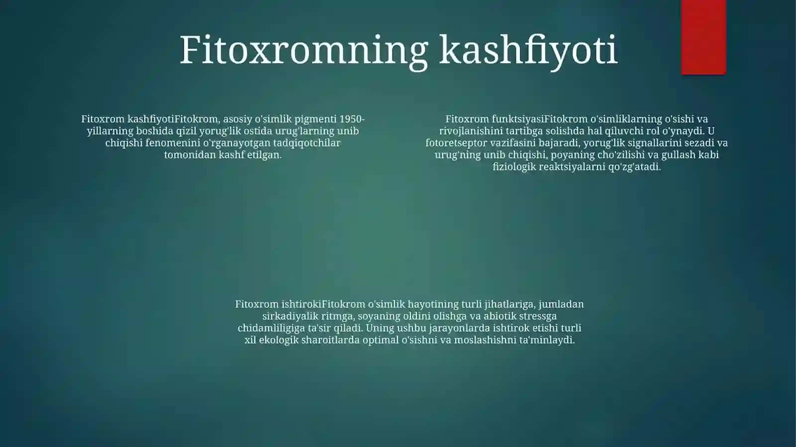 Fitoxromning OʻSimliklardagi OʻSishi VaRivojlanishdagiOʻRni 3