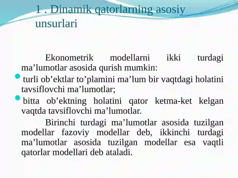 Dinamik qatorlarda ekonometrik modellashtirish 3