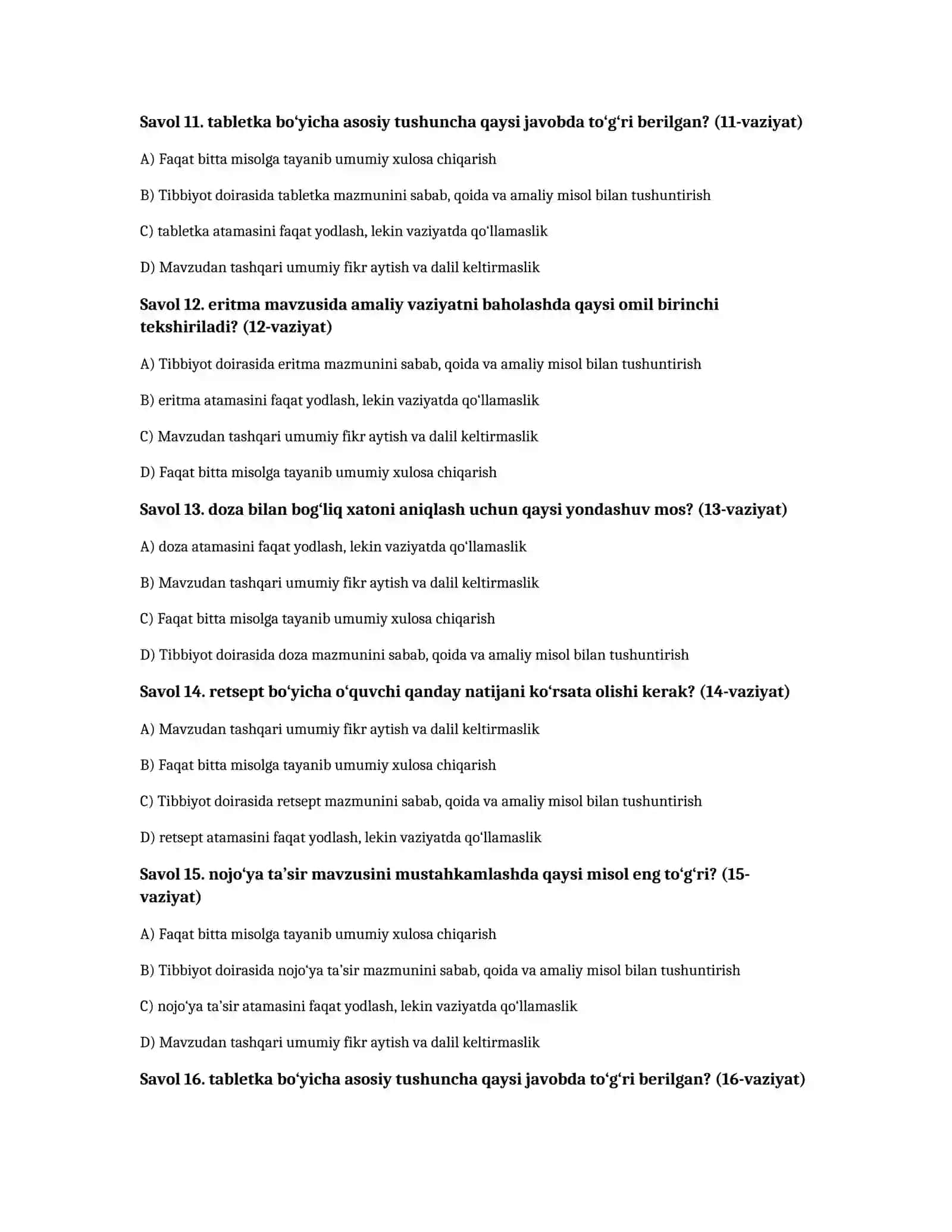 Farmakologiya: dori shakllari - 100 test 3