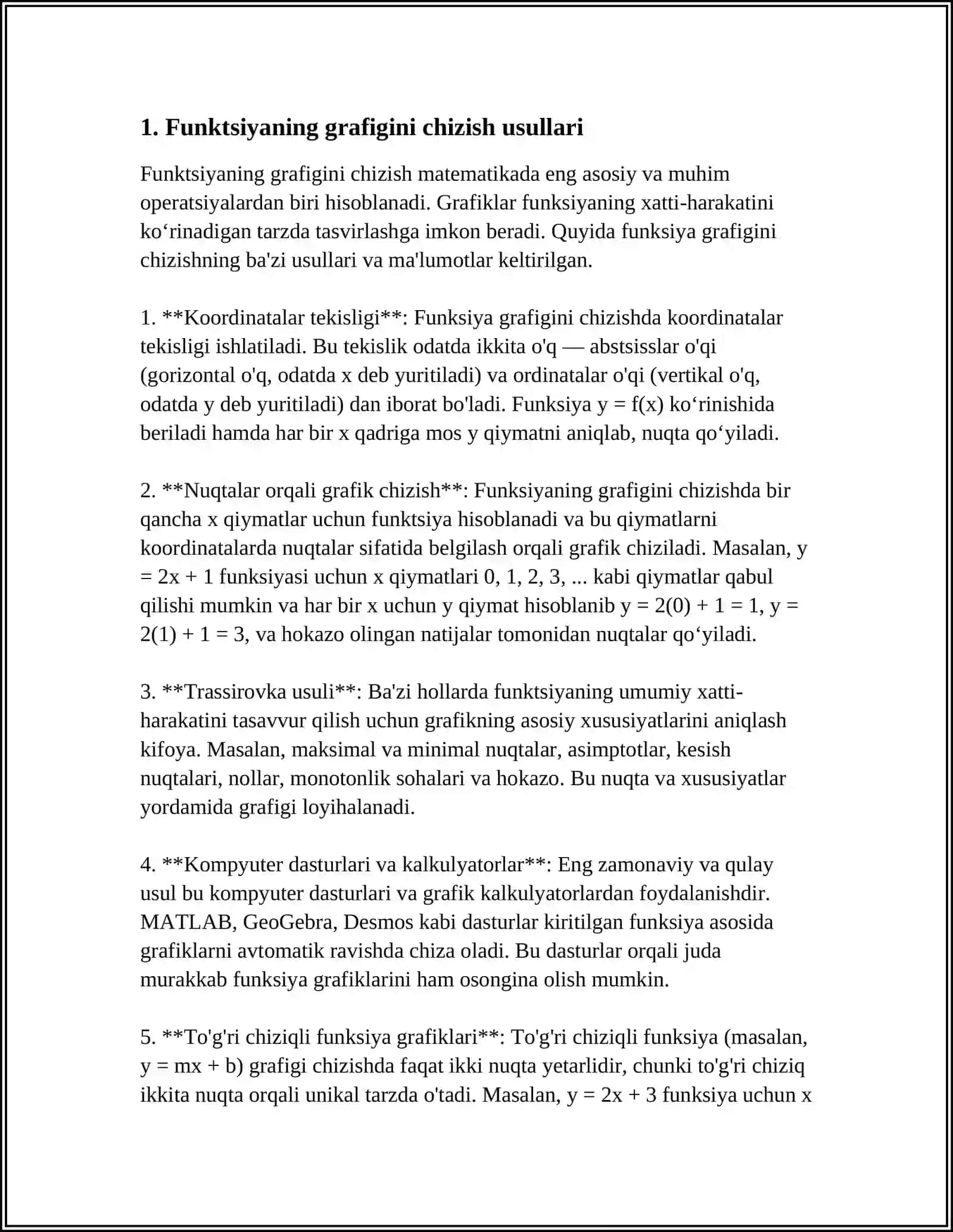 MUSTAQIL ISH Mavzu: FUNKSIYA GRAFIKLARI BILAN ISHLASH 3