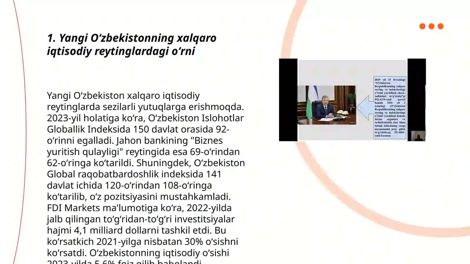 Yangi Oʻzbekiston ijtimoiy-siyosiy iqtisodiy va madaniy hayotida roʻy berayotgan oʻzgarishlarning xalqaro reyting va indekslarda aks etishi 3