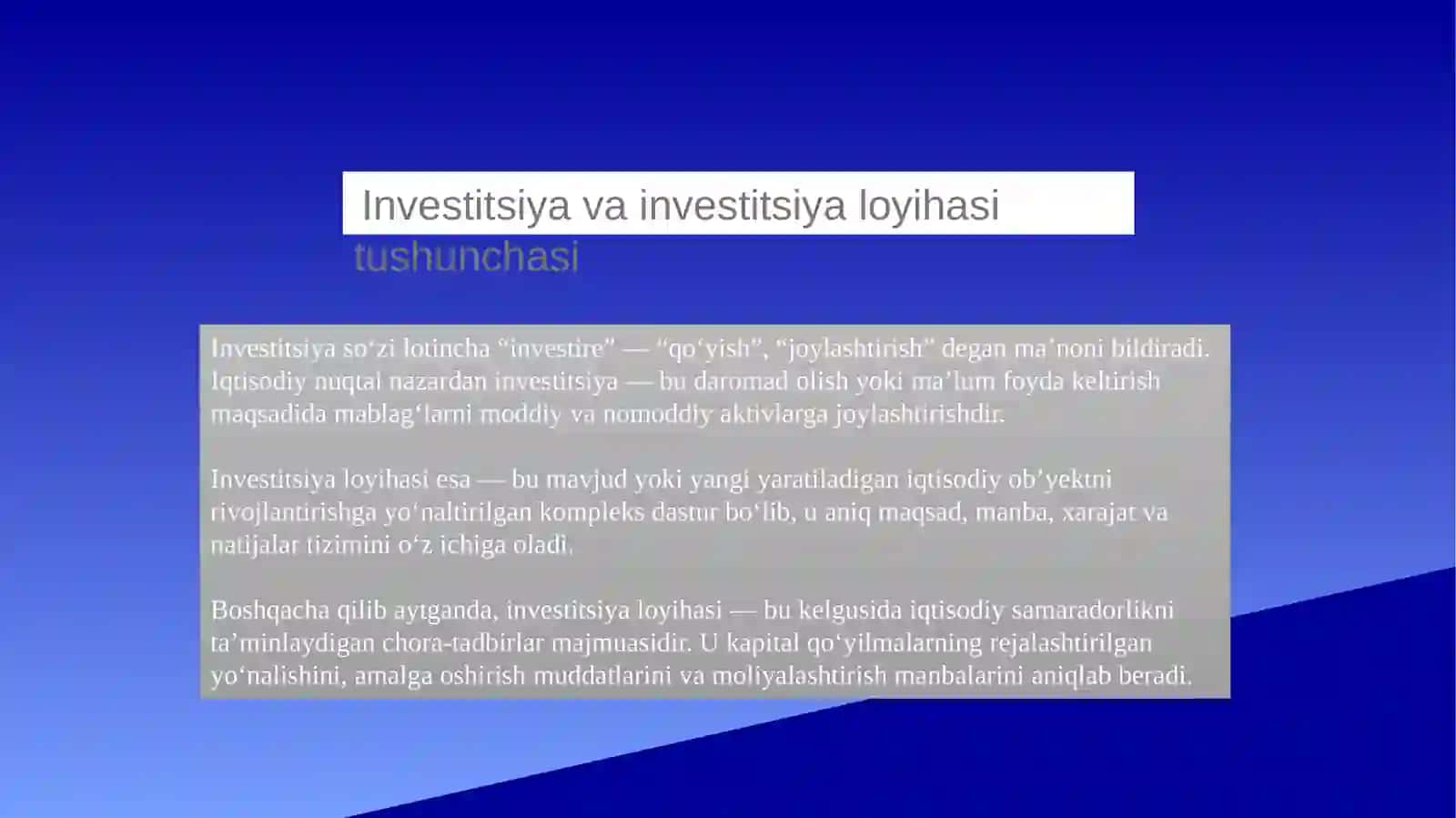 Investitsiya loyihasi tushunchasi 3