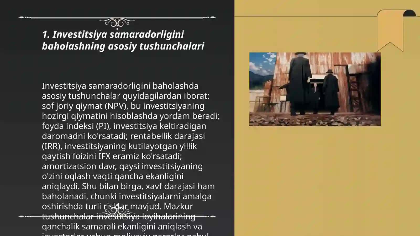 Sanoat korxonalarida investitsiya samaradorligini baholash usullari 3