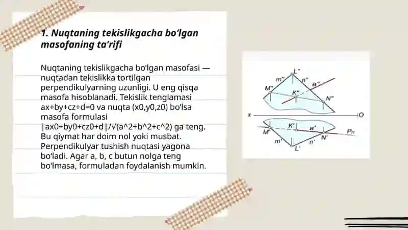 Nuqtaning tekislikgacha boʻlgan masofaning ta’rifi 3