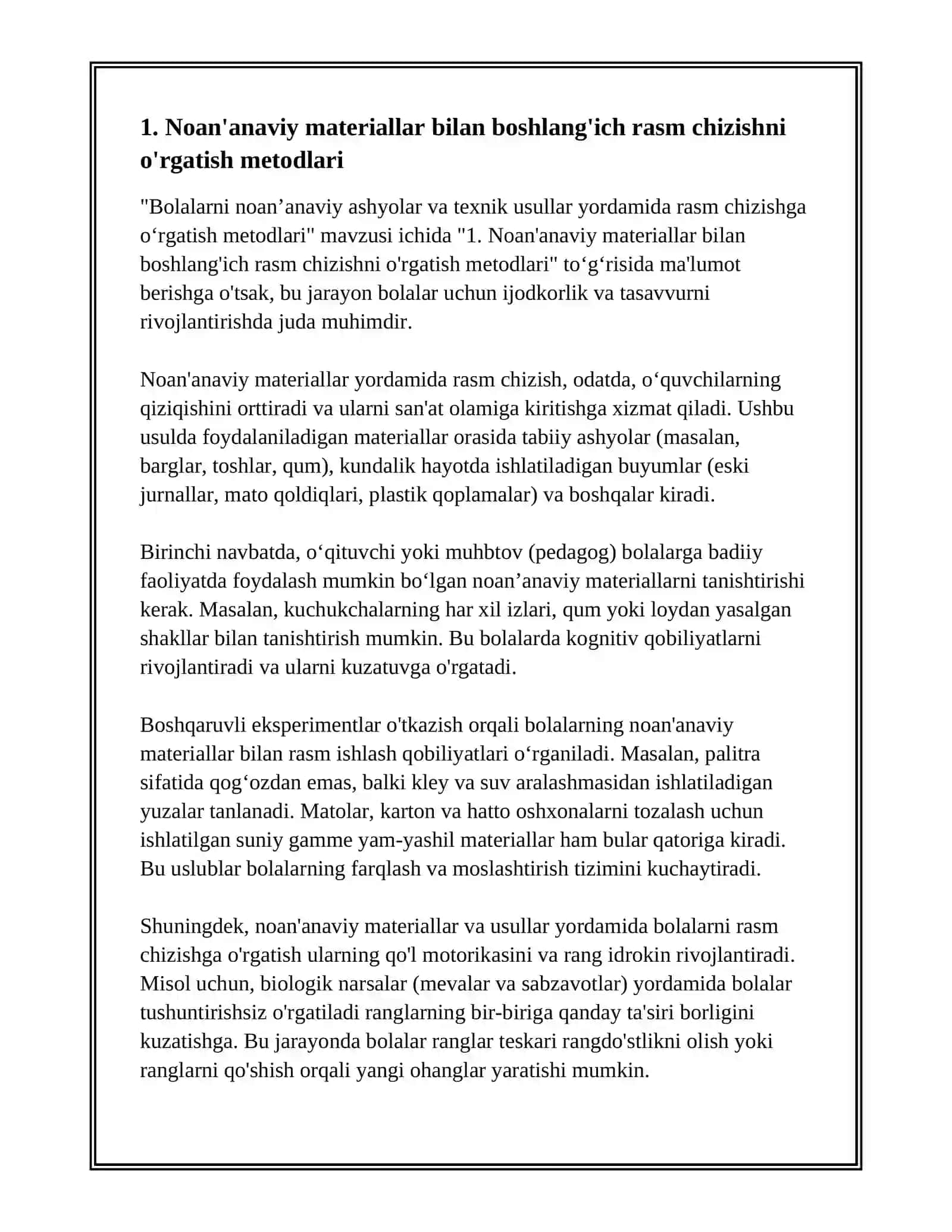 Bolalarni Noanaviy Ashyolar va Texnik Usullar Yordamida Rasm Chizishga O'rgatish Metodlari 3