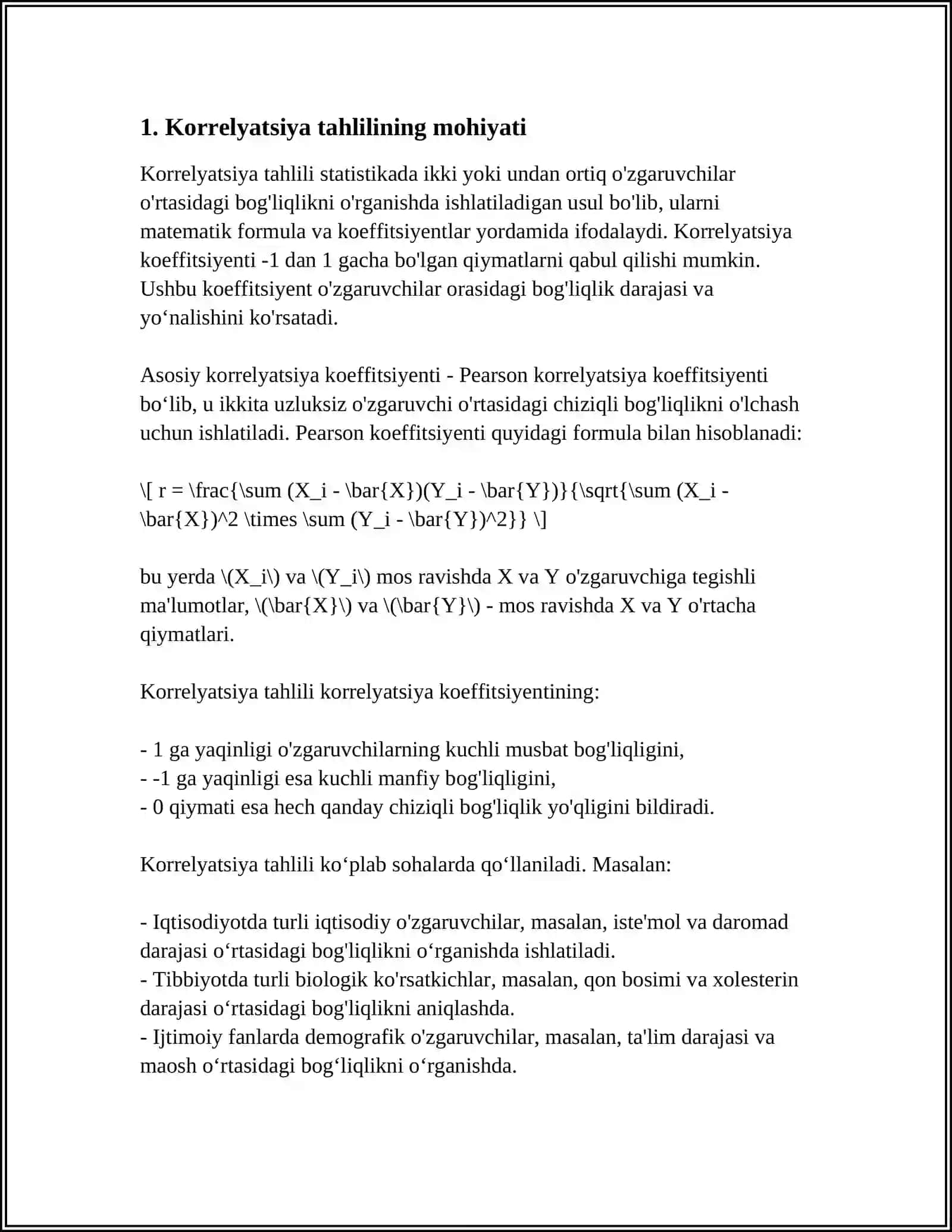 KORRELYATSIYA VA O'ZARO BOG'LIQLIK: O'ZGARUVCHILAR O'RTASIDAGI MUNOSABATLARNI TAHLIL QILISH 3