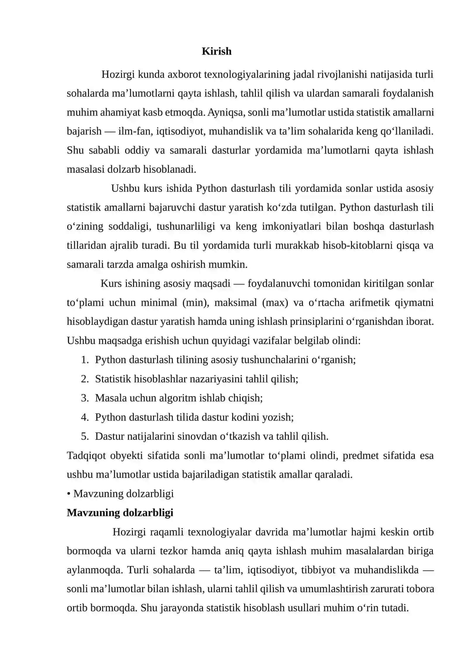 Python dasturlash tilida sonlar statistikasi dasturini yaratish(min, max, oʻrtacha qiymat) 3