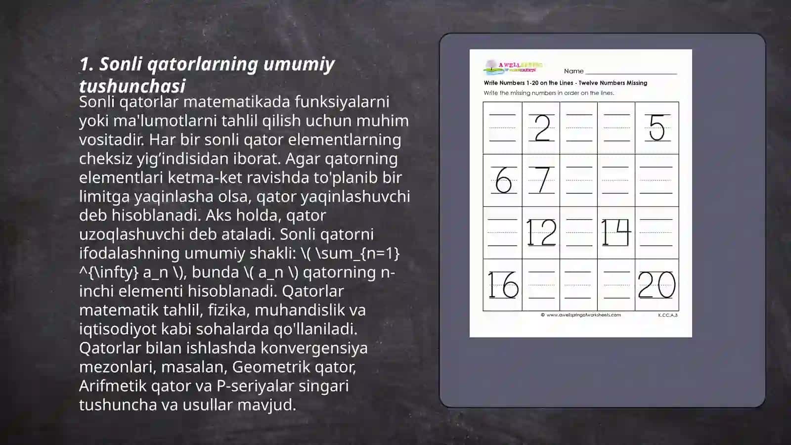 Sonli qatorlar va yaqinlashish Umronov E 3
