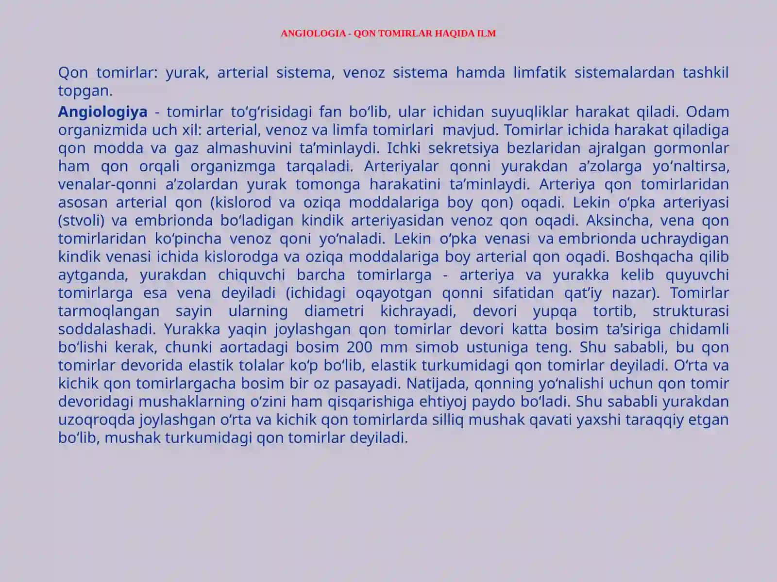 ANGIOLOGIA - QON TOMIRLAR HAQIDA ILM 3