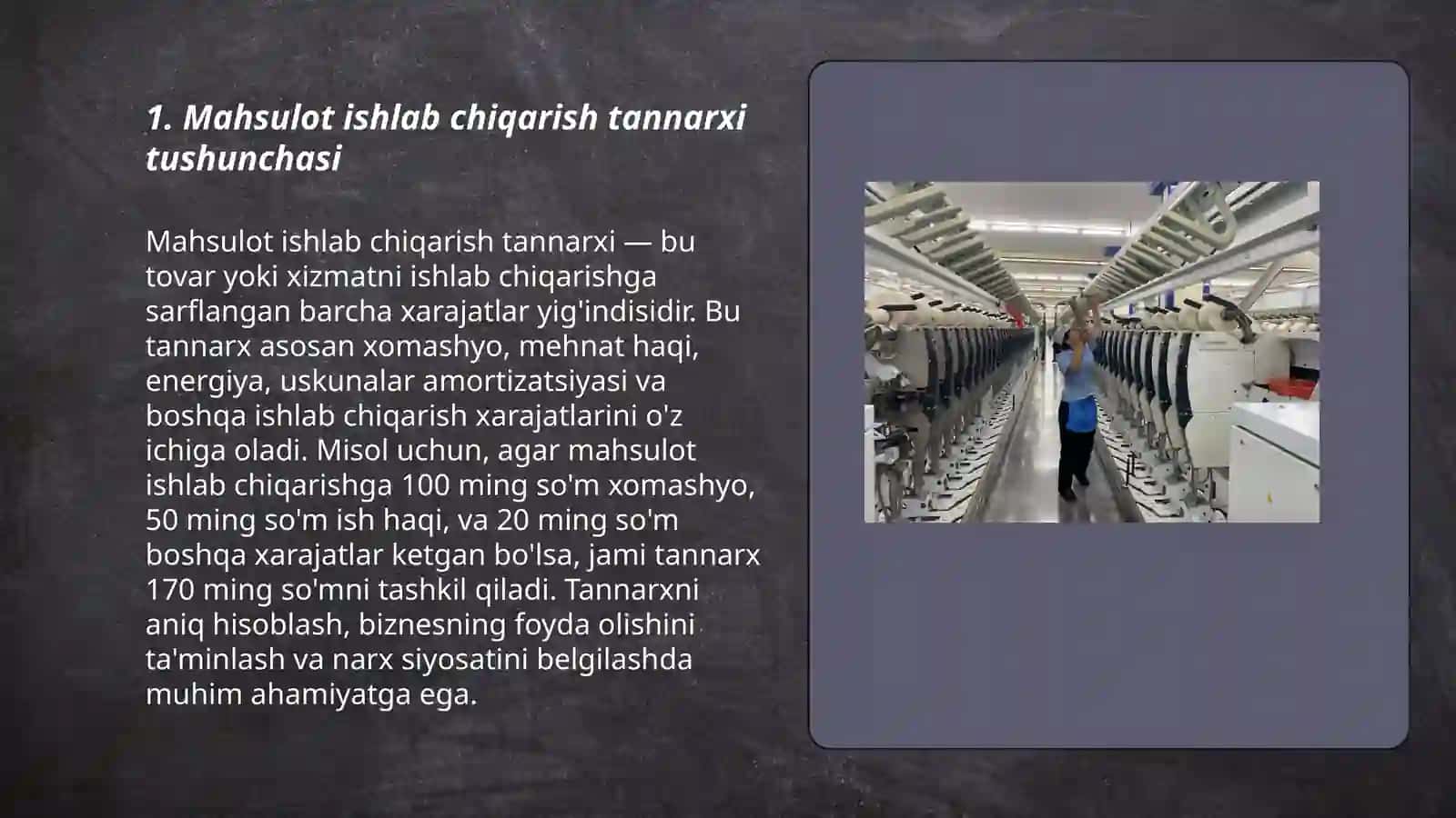Mahsulot ishlab chiqarish tannarxi hisobi 3