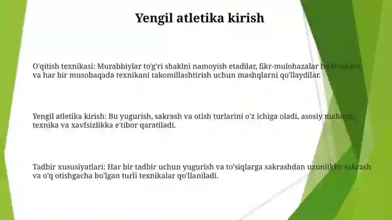 Yengil atletika turlari texnikasini o‘rgatish 3